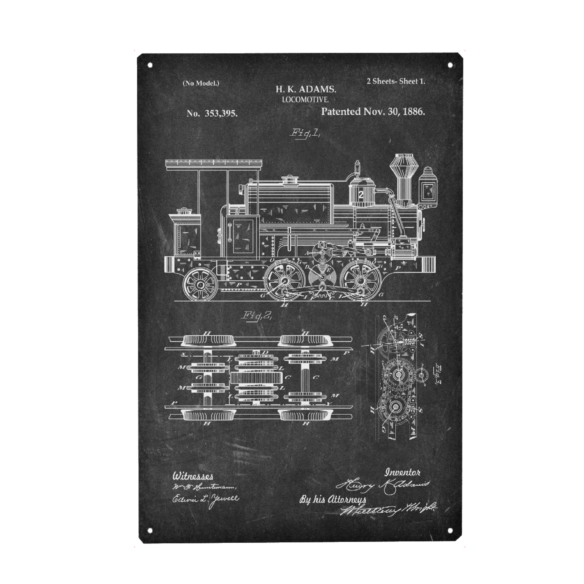 Holzbild "Lokomotive Patent (Tafel)" artboxONE - Reise,Schwarzweiß - Zug,Lokomotive,Eisenbahn,Bahn,Patent,Entwurf,Transport,Reise,Travel
