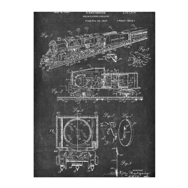 Puzzle Ravensburger "Retro Zug Patent (Tafel)" artboxONE - Reise,Schwarzweiß - Zug,Lokomotive,Eisenbahn,Bahn,Patent,Entwurf,Transport,Reise,Travel
