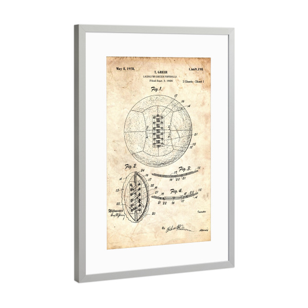 Poster mit Rahmen Silber "Fußball patent (Antik)" artboxONE - Sport,Sport / Fußball - Patent,Vintage,Retro,Sport,Fußball,Football,Entwurf,Blaupause