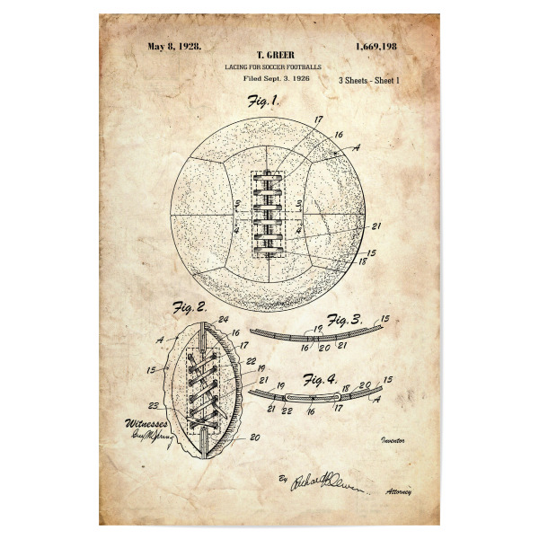 Poster 30x20 cm "Fußball patent (Antik)" artboxONE - Sport,Sport / Fußball - Patent,Vintage,Retro,Sport,Fußball,Football,Entwurf,Blaupause
