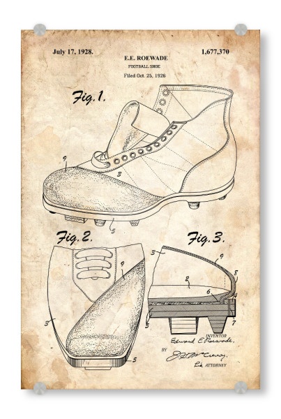 Acrylglasbild "Fußballschuhe patent (Antik)" artboxONE - Sport,Sport / Fußball - Fußballschuhe,Patent,Vintage,Retro,Sport,Fußball,Football
