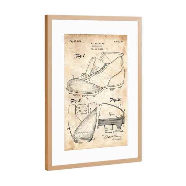 Poster mit Rahmen Kupfer "Fußballschuhe patent (Antik)" artboxONE - Sport,Sport / Fußball - Fußballschuhe,Patent,Vintage,Retro,Sport,Fußball,Football