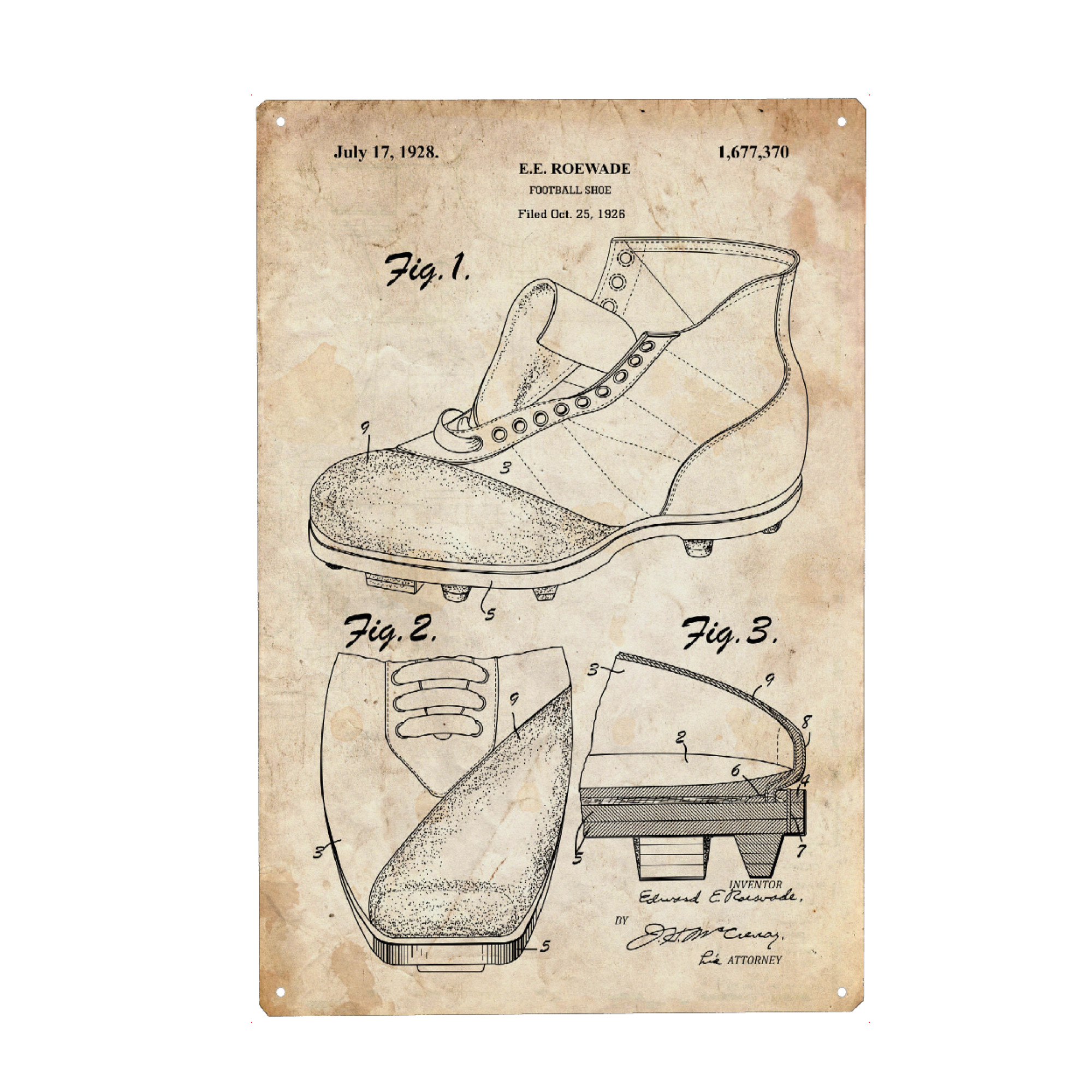 Metall Poster "Fußballschuhe patent (Antik)" artboxONE - Sport,Sport / Fußball - Fußballschuhe,Patent,Vintage,Retro,Sport,Fußball,Football