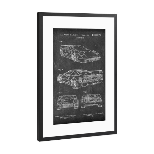 Poster mit Rahmen Schwarz (Metallic) "Sportwagen patent (Tafel)" artboxONE - Sport / Motorsport,Schwarzweiß,Automobile