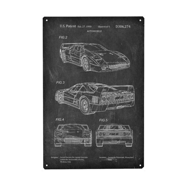 Holzbild "Sportwagen patent (Tafel)" artboxONE - Sport / Motorsport,Schwarzweiß,Automobile