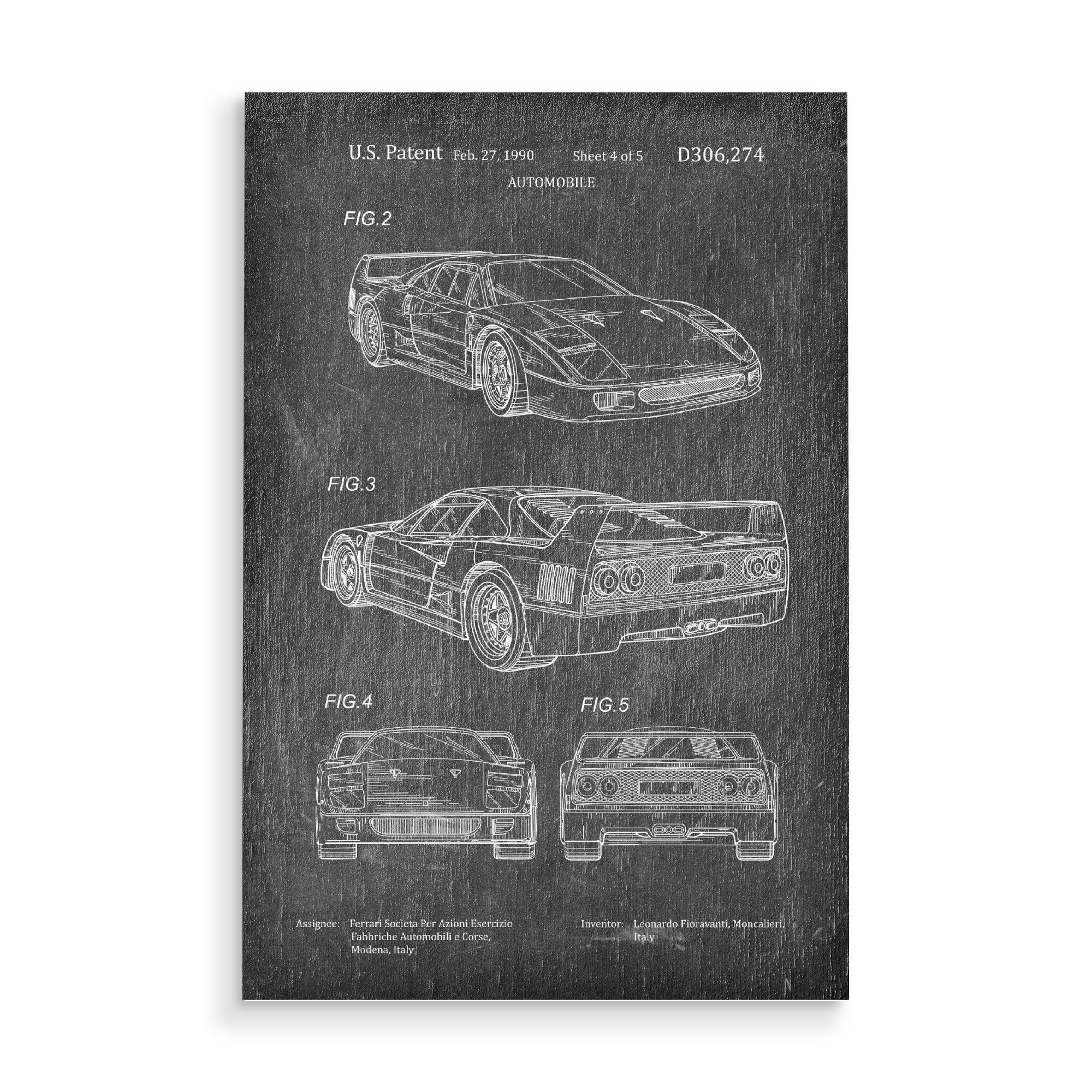 Holzbild "Sportwagen patent (Tafel)" artboxONE - Sport / Motorsport,Schwarzweiß,Automobile