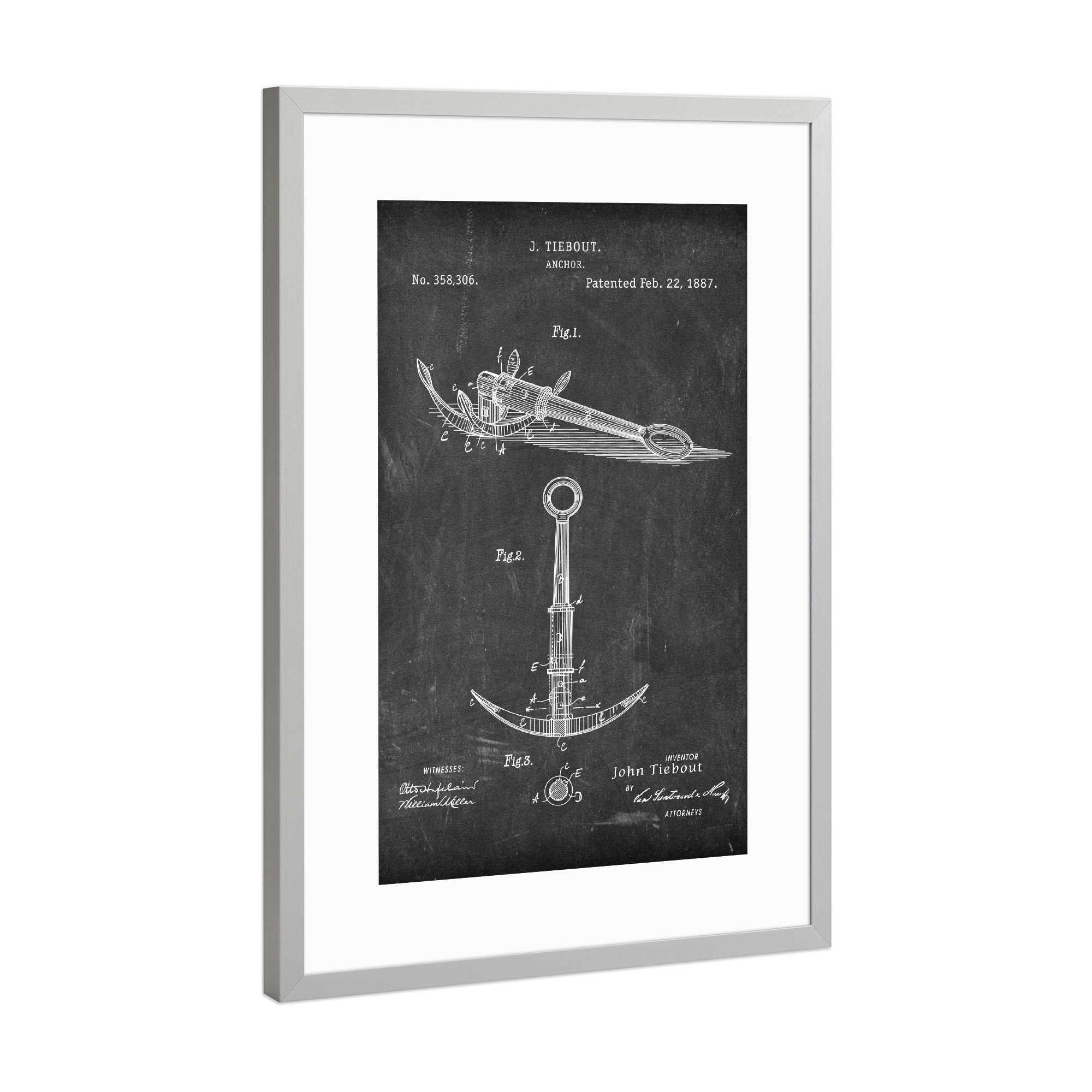 Poster mit Rahmen Silber "Anker Entwurf (Tafel)" artboxONE - Reise,Schwarzweiß,Reise / Strand und Meer