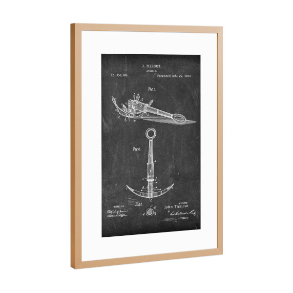 Poster mit Rahmen Kupfer "Anker Entwurf (Tafel)" artboxONE - Reise,Schwarzweiß,Reise / Strand und Meer