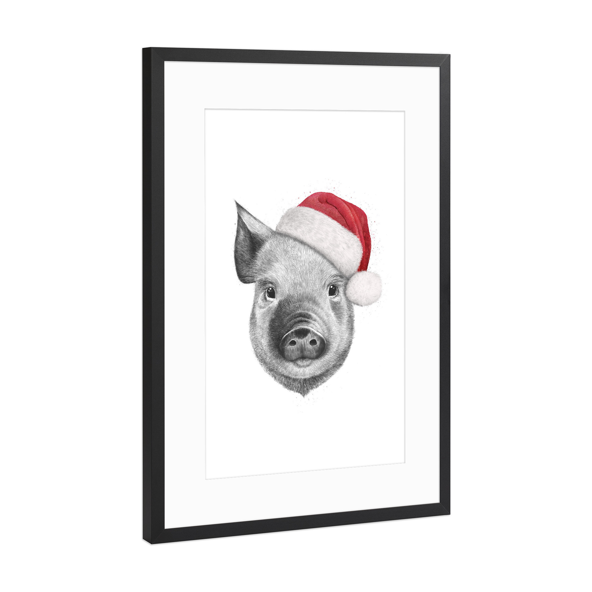 Poster mit Rahmen Schwarz (Metallic) "Christmas pig" artboxONE - Tiere,Schwarzweiß,Weihnachten - Pig,Merry christmas,Xmas,Winter