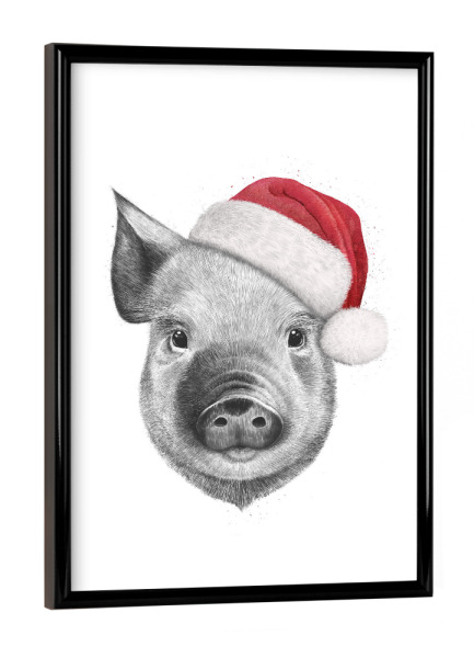 Poster mit schwarzem Rahmen "Christmas pig" artboxONE - Tiere,Schwarzweiß,Weihnachten - Pig,Merry christmas,Xmas,Winter