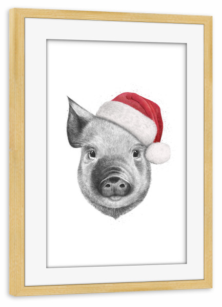 Poster mit Rahmen kiefer "Christmas pig" artboxONE - Tiere,Schwarzweiß,Weihnachten - Pig,Merry christmas,Xmas,Winter