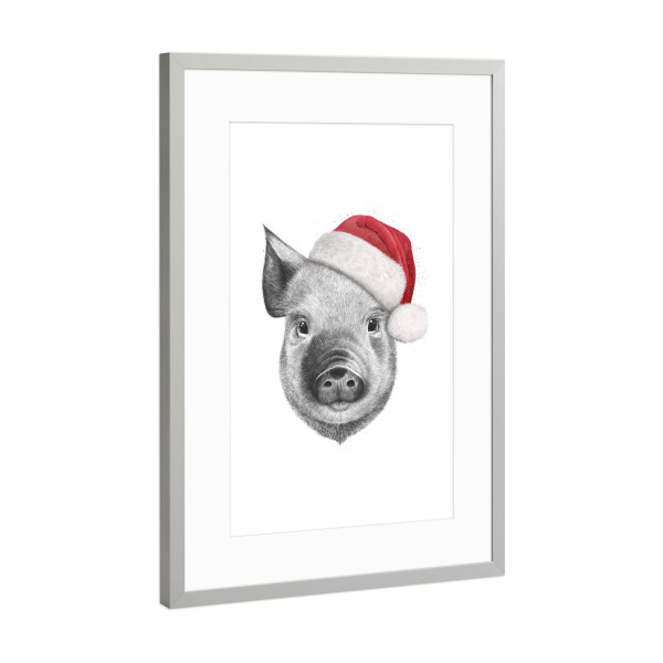 Poster mit Rahmen Silber "Christmas pig" artboxONE - Tiere,Schwarzweiß,Weihnachten - Pig,Merry christmas,Xmas,Winter