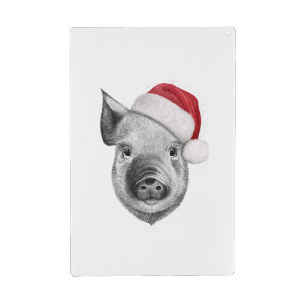 Holzbild "Christmas pig" artboxONE - Tiere,Schwarzweiß,Weihnachten - Pig,Merry christmas,Xmas,Winter