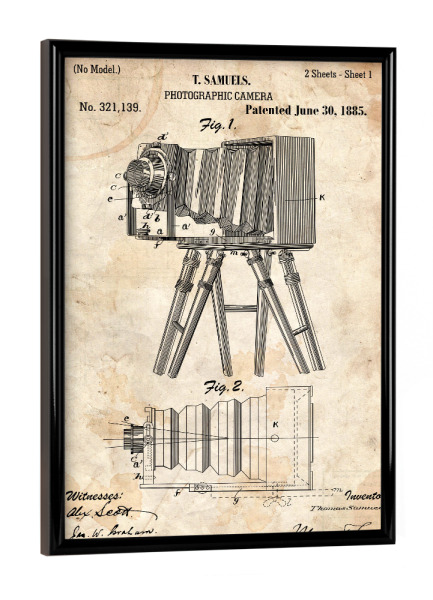 Poster mit schwarzem Rahmen "Antike Fotoapparat II (Antik)" artboxONE - Reise,Film,Abstrakt