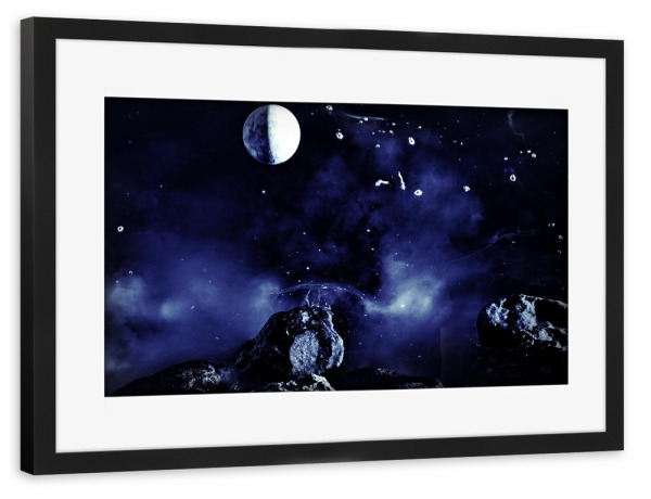 Poster mit Rahmen schwarz "Universum blau" artboxONE - Abstrakt - Universum,Galaxy,Mond