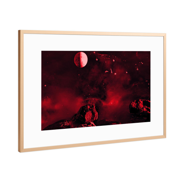 Poster mit Rahmen Kupfer "Universum rot" artboxONE - Abstrakt - Universum,Galaxy,Mond