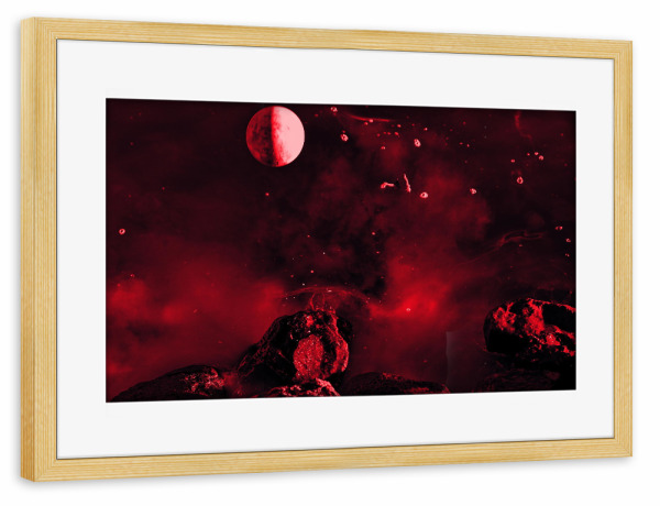 Poster mit Rahmen kiefer "Universum rot" artboxONE - Abstrakt - Universum,Galaxy,Mond