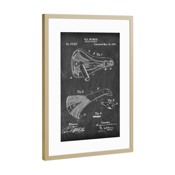 Poster mit Rahmen Gold "Fahrradsattel II (Tafel)" artboxONE - Reise,Schwarzweiß,Streetart,Sport
