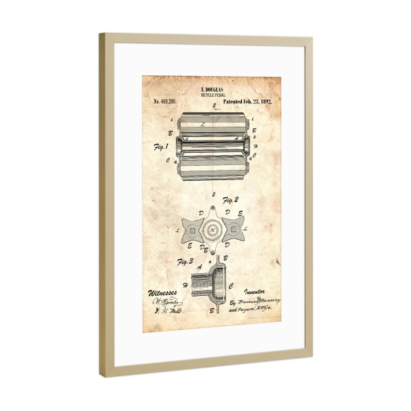 Poster mit Rahmen Gold "Fahrradpedal (Antik)" artboxONE - Reise,Streetart,Sport