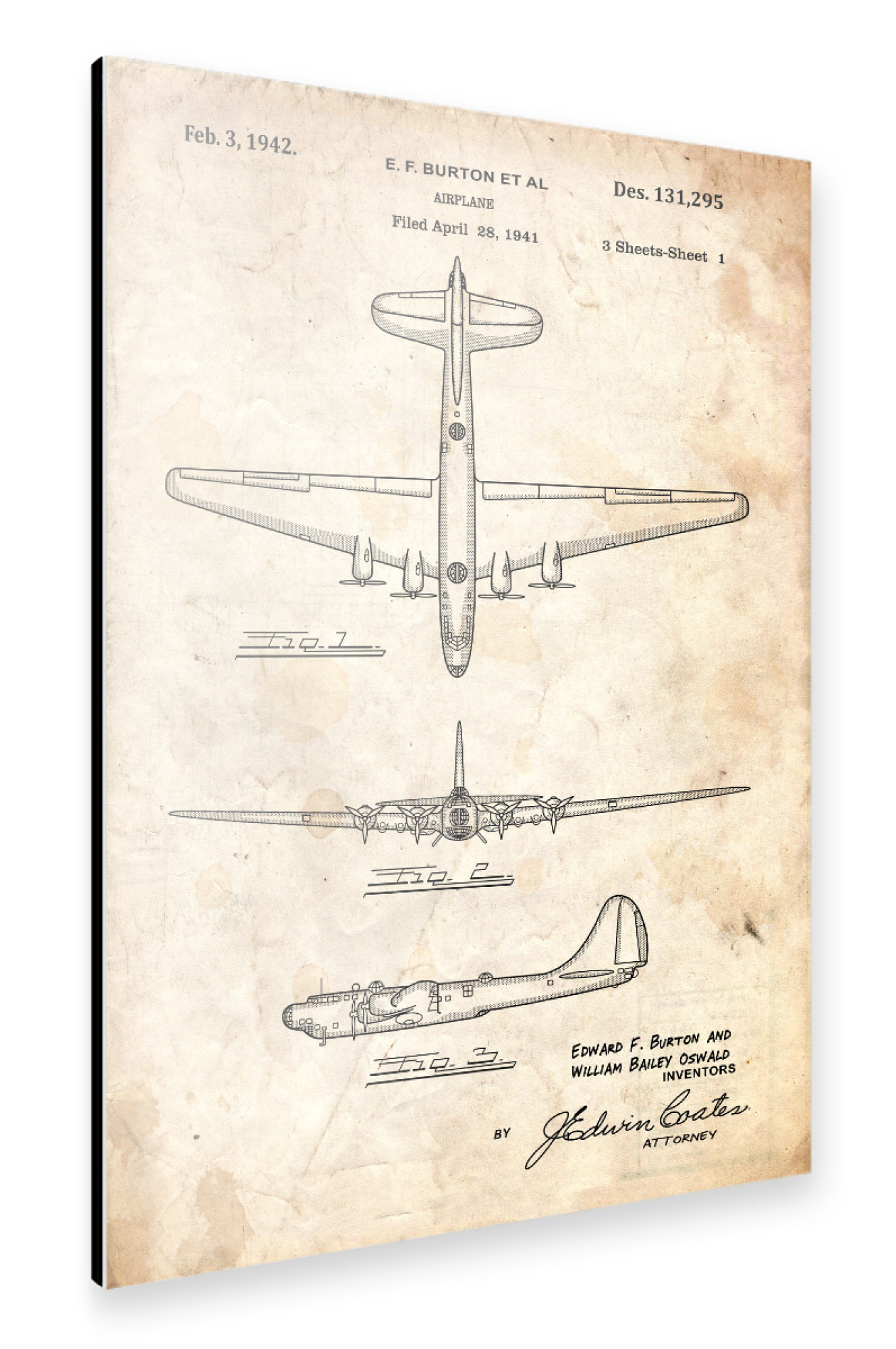 Alu-Dibond "Retro Flugzeug - Altes Papier" 75x50 cm artboxONE