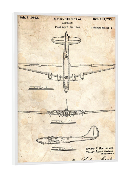 Poster mit weißem Rahmen "Retro Flugzeug - Altes Papier" artboxONE - Reise