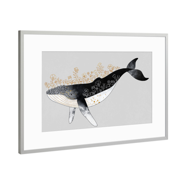 Poster mit Rahmen Silber "Floral Whale" artboxONE - Natur,Tiere