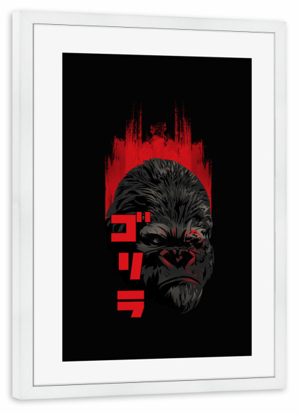 Poster mit Rahmen weiß "Gorira" artboxONE - Tiere - Animal,Gorilla,Japan,Beast,Kong