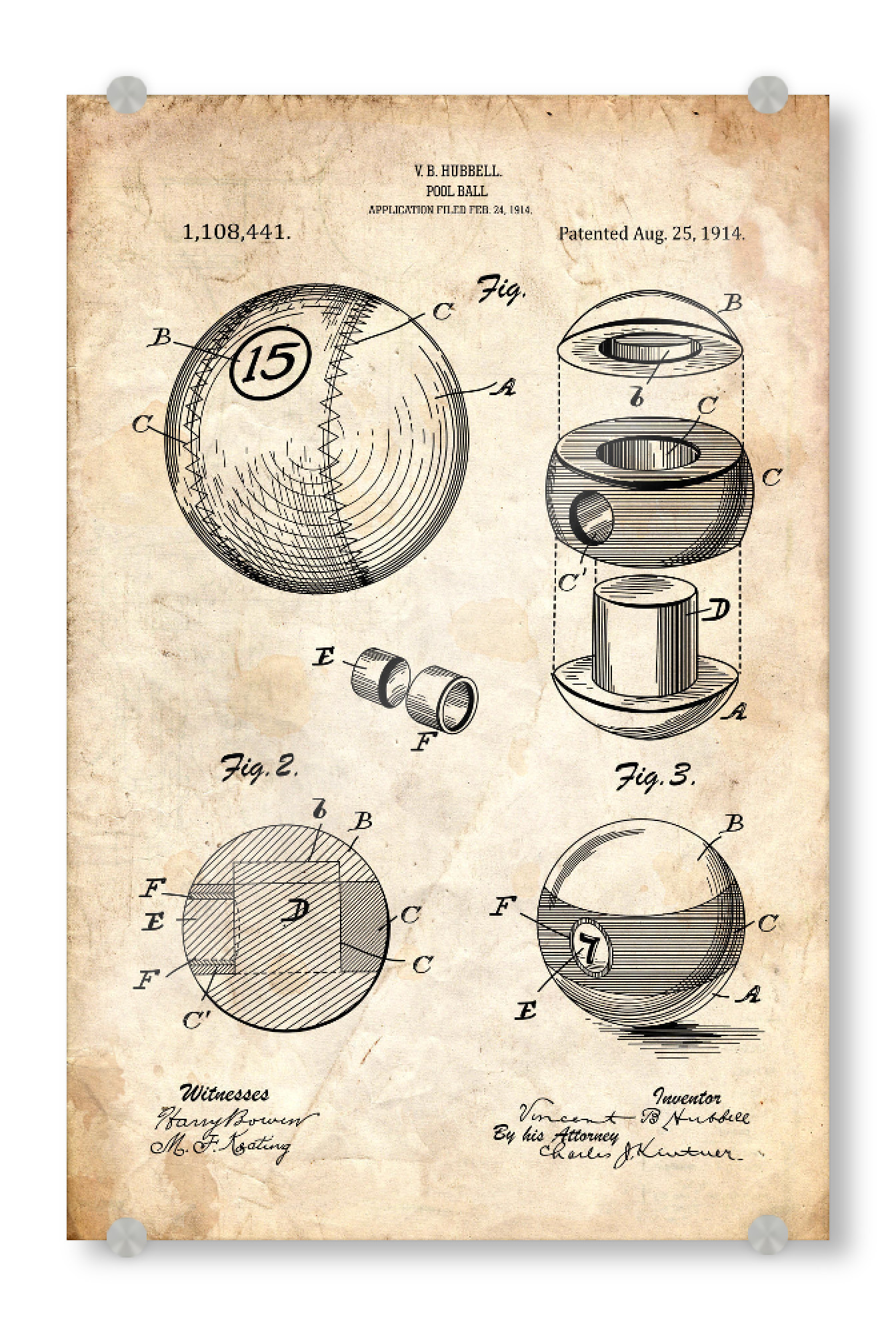 Acrylglasbild "Billiard Ball (Antik)" artboxONE - Sport,Männer - Poolbillard,Pool,Sport,Queue,Patent,Entwurf,Blaupause,Cue,Billard,Billardspiel
