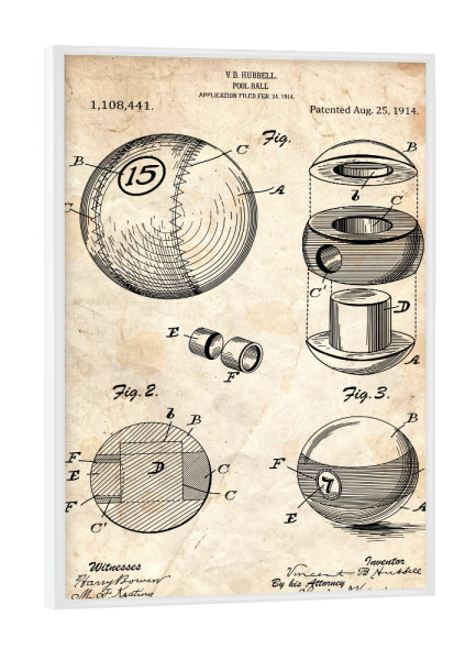 Poster mit weißem Rahmen "Billiard Ball (Antik)" artboxONE - Sport,Männer