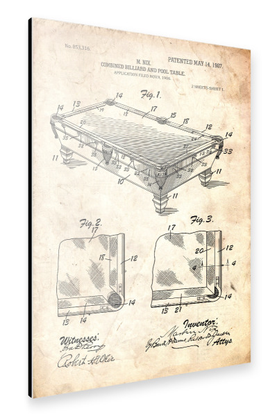 Alu-Dibond "Billardtisch Patent (Antik)" 30x20 cm artboxONE