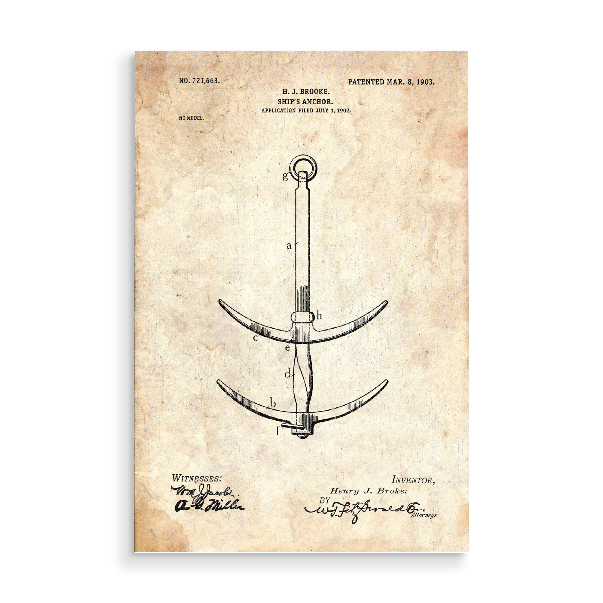 Holzbild "Anker Blaupause (Antik)" artboxONE - Reise,Reise / Strand und Meer - Patent,Retro,Segel,Schiff,Marine,Meer,Nautisch,Anker,Strand,Boot