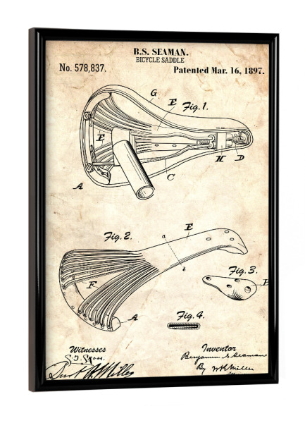 Poster mit schwarzem Rahmen "Fahrradsattel II (Antik)" artboxONE - Sport