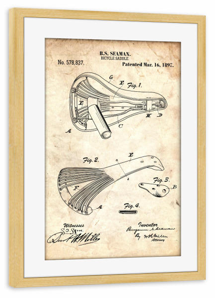 Poster mit Rahmen kiefer "Fahrradsattel II (Antik)" artboxONE - Sport