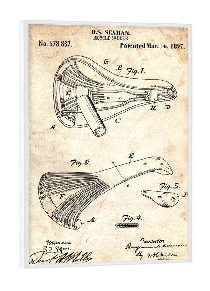Poster mit weißem Rahmen "Fahrradsattel II (Antik)" artboxONE - Sport
