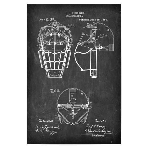 Poster 30x20 cm "Baseball - Maske Patent II (Tafel)" artboxONE - Schwarzweiß,Sport