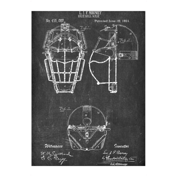 artboxONE Puzzle "Baseball - Maske Patent II (Tafel)" artboxONE - Schwarzweiß,Sport