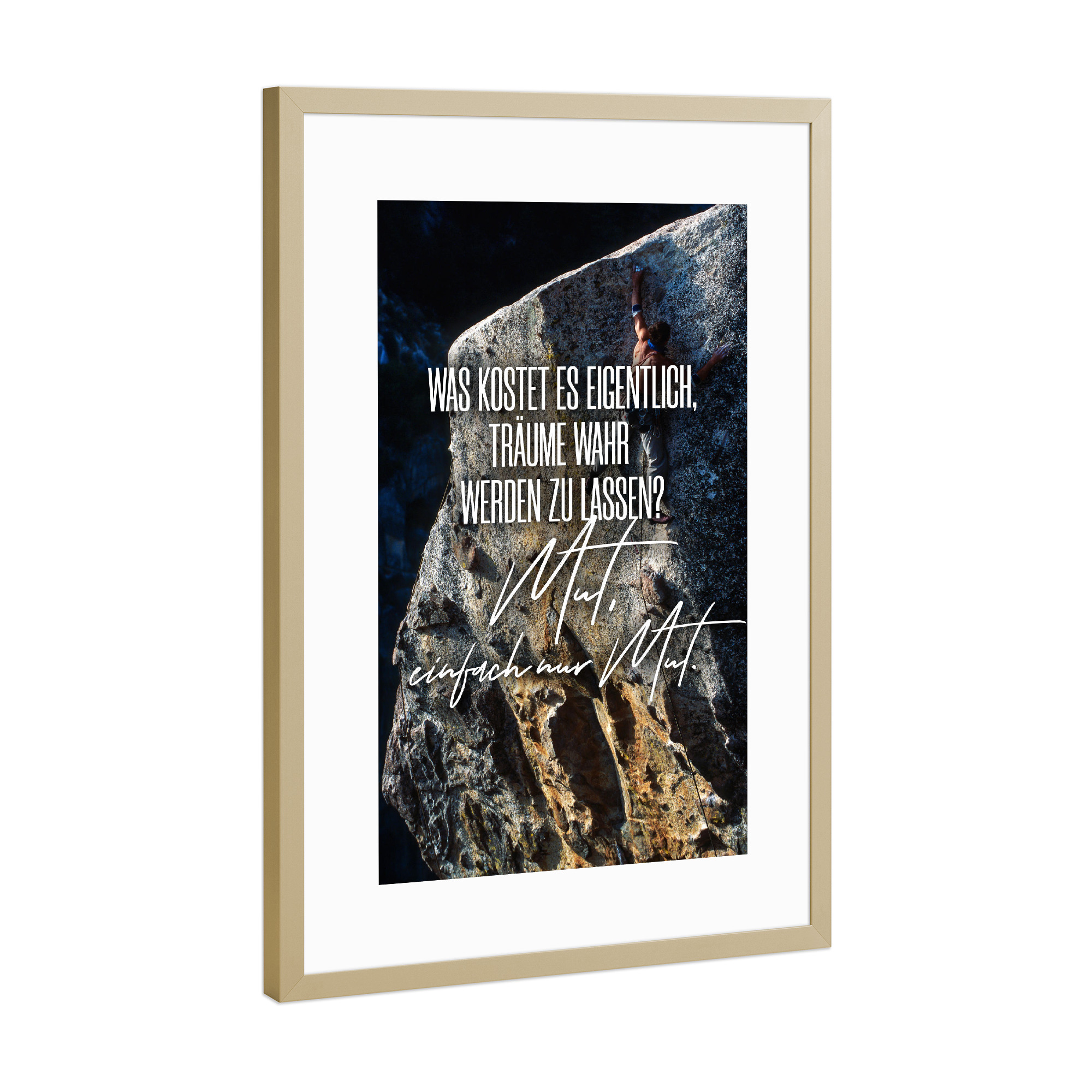 Poster mit Rahmen Gold "Was kostet es eigentlich" artboxONE - Typografie,Menschen