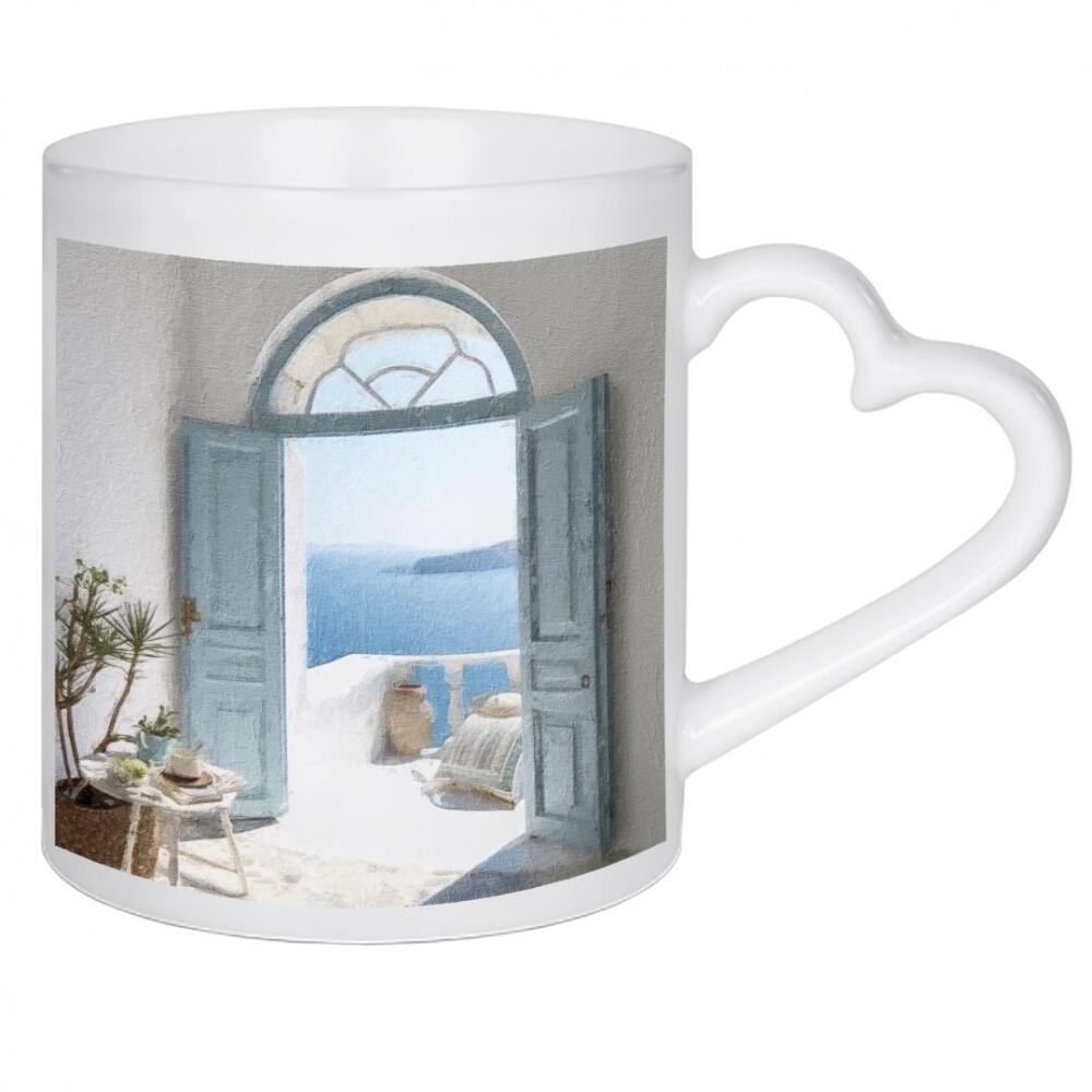 Herztasse "Blaue griechische Tür G" artboxONE - Natur,Architektur,Städte / Weitere - Tür,Eingang,Architektur,Griechenland,Balkon,Meer