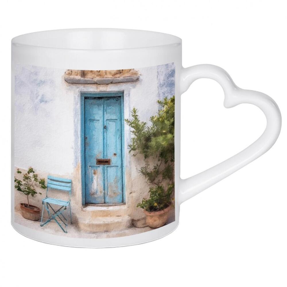Herztasse "Blaue griechische Tür I" artboxONE - Natur,Architektur,Städte / Weitere - Blau,Griechenland,Tür,Eingang,Pflanzen,Haus,Haus,Architektur