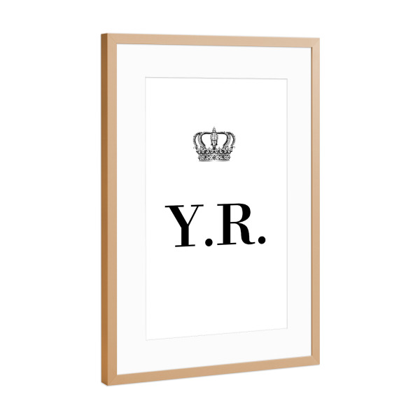Poster mit Rahmen Kupfer "King YR" artboxONE - Schwarzweiß,Buchstaben