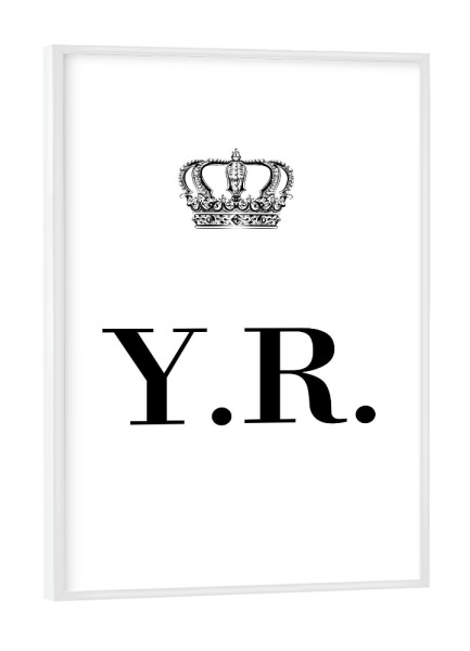 Poster mit weißem Rahmen "King YR" artboxONE - Schwarzweiß,Buchstaben