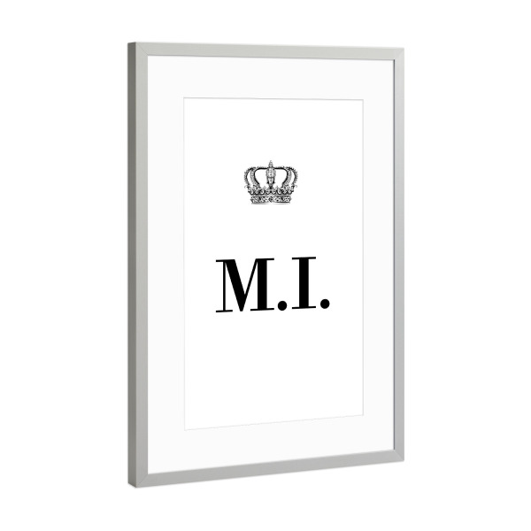 Poster mit Rahmen Silber "King MI" artboxONE - Schwarzweiß,Buchstaben