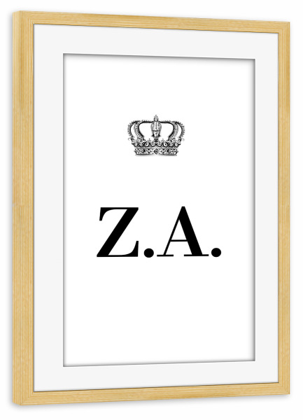 Poster mit Rahmen kiefer "King ZA" artboxONE - Schwarzweiß,Buchstaben
