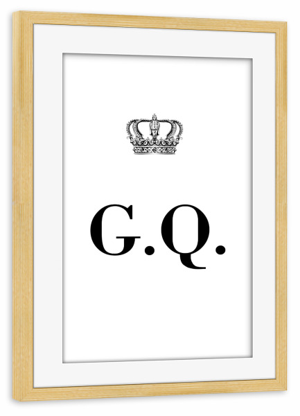 Poster mit Rahmen kiefer "King GQ" artboxONE - Schwarzweiß,Buchstaben