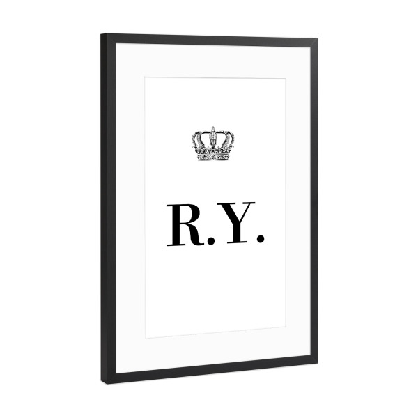 Poster mit Rahmen Schwarz (Metallic) "King RY" artboxONE - Schwarzweiß,Buchstaben