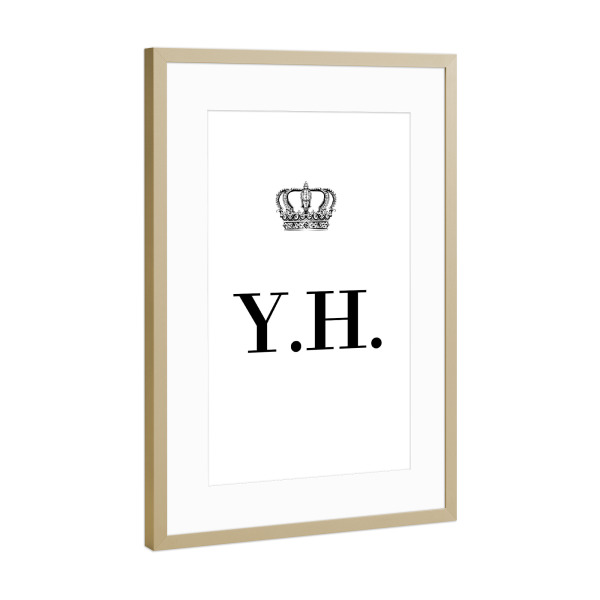 Poster mit Rahmen Gold "King YH" artboxONE - Schwarzweiß,Buchstaben