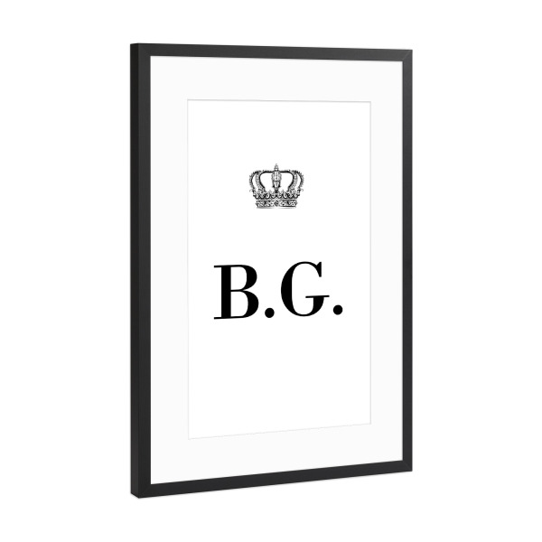 Poster mit Rahmen Schwarz (Metallic) "King BG" artboxONE - Schwarzweiß,Buchstaben