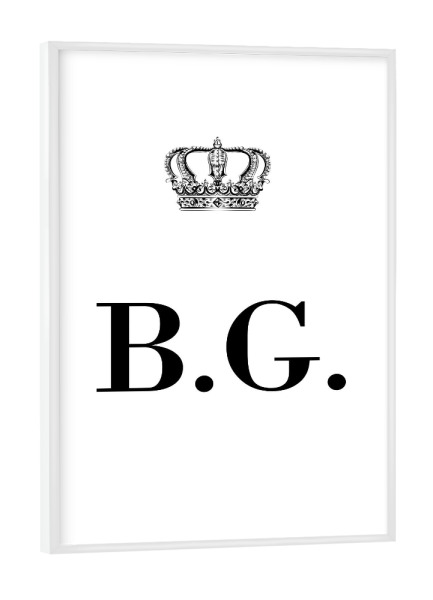 Poster mit weißem Rahmen "King BG" artboxONE - Schwarzweiß,Buchstaben