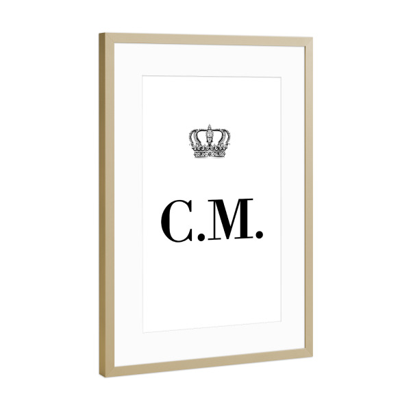Poster mit Rahmen Gold "King CM" artboxONE - Schwarzweiß,Buchstaben