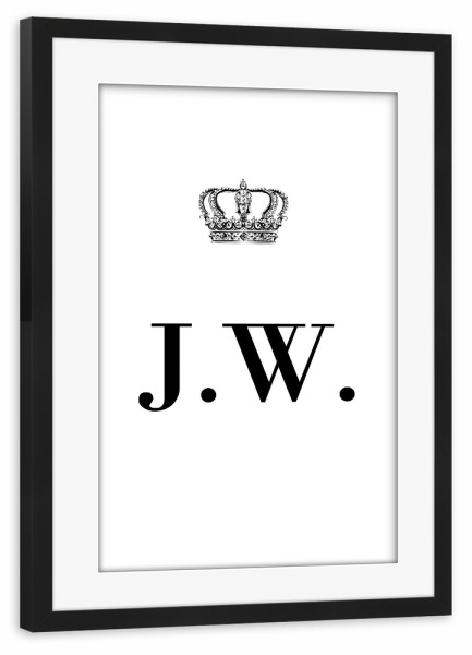 Poster mit Rahmen schwarz "King JW" artboxONE - Schwarzweiß,Buchstaben